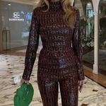 ZARA  Brown Orange Sequin Flare Trousers Pants Size S NEW Photo 7