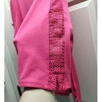 Appleseed's Size 1X Pink 3/4 Sleeves Crochet Detail Boat Neck Bateau T Photo 2