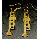 Vintage Trumpet Dangle Earrings Goldtone 2 “, Future Primitive USA Music Lover Photo 2