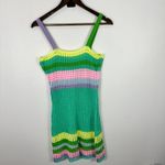 Crochet Knit Mini Dress XS Rainbow Stripe Mesh Y2K Festival Rave Beach Indie Photo 3