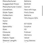 NWT BELTAINE Red Velvet Garnet Tulip Long Sleeve Mini Dress Photo 11