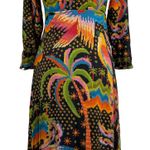 Farm Rio Dress Macaw Island Tropical Cross Stitch Print Long Sleeve Flowy Maxi S Photo 2