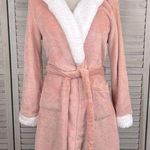 Hooded Robe Soft Fleece w Pockets Pink/White Photo 0