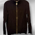 Anne Klein  Black Zip Cardigan Sweater with Rhinestones nwt‎ Photo 0