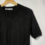 ZARA Black Short Sleeve Crewneck Polka Dot Mesh Trim Sweater M Photo 2