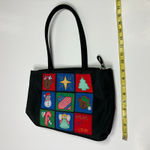 Bueno | Vintage Christmas Embroidered Black Handbag Purse Womens Photo 7