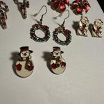 Lot Of 5 Holiday Pierced Earrings Christmas Gold Tone Candy Cane, Poinsettia Etc Photo 6