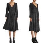 Alice + Olivia  Coco Metallic Midi Dress Women's 2 Silver V-Neck Tie Waist Party Photo 2