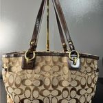 Coach Khaki and Mahogany Signature Tote Photo 1