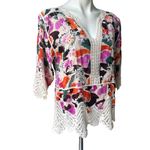 Democracy  3/4 Sleeve V-Notch Neck Scallop Edge Boho Top, Sz Petite M Photo 4