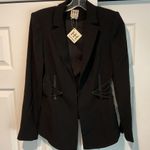 Haute Hippie Black Silk & Lamb Leather Black Suit Riding Dress Jacket Blazer NWT Photo 1