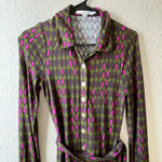 Boden button up shirt dress 70s long sleeve belted indie printed teacher career Green Size 2 Photo 1