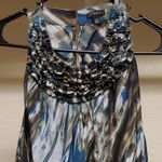 Ann Taylor π―% Silk Turquoise, Beige, and Gray Sleeveless Ruffled Top Photo 0