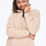 PINK - Victoria's Secret Pink Victoria Secret Neutral Quarter Zip Sherpa Pullover Sweater  Photo 0