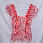 Sugar Lips  Red White Eyelet Lace Ruffle Sleeve Top size small Photo 0