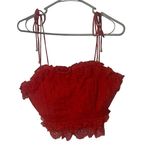 INDIKAH Women's Size Large Red Lace Embroidered Tie Slv Zip Back Tank Top Photo 0
