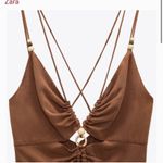 ZARA Rustic Slip Linen Blend Dress Size Medium Photo 9