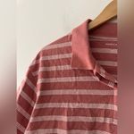 American Eagle Salmon Pink and White Striped Cropped Polo Shirt Photo 3