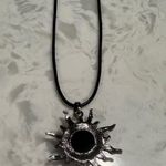 Handmade Necklace Black Obsidian Sun pendant w Faux Leather Cord New Photo 1