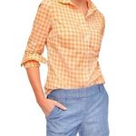J.Crew Gingham Preppy Plaid Button Down Top Sz 0 Spring Orange White Cotton Photo 0
