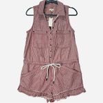 Anthropologie NWT Anthro Pilcro Sleeveless Denim Drawstring Romper Red Railroad Stripes Small Photo 3