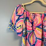 Lilly Pulitzer  Top Off The Shoulder Sain Blouse in Pink Sunset Sunny Side S EUC Photo 2