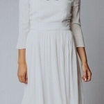 Mod Ref  Midi Dress Small White Embroidered Boho Resort Beach‎ Bridal Casual Photo 0
