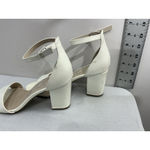 Womans Sugar Machelene Slip On Sandals 8 M White Open Toe Ankle Strap Block Heel Photo 3