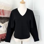 COS  Dolman Sleeve Boiled Wool Blend V-Neck Cropped Sweater Black Sz XS Photo 0