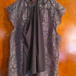 White House | Black Market  smoked lilac Lace Cap Sleeve Tie Front Blouse Photo 1