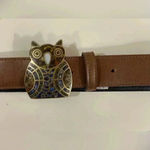 Vintage‎ Owl Buckle Metal Inlaid Stones in Belt Size L Brown Size L Photo 1