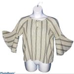 Zac & Rachel Petite Bell Sleeve Blouse Size Large Vertical Stripe Black & White Photo 1