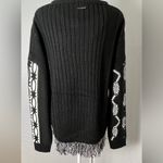 Desigual NWT  Jers Brixton Fringe Patterned Black Ivory Sweater Heart Pocket XL Photo 3