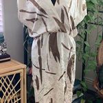 Vintage 80s Lillie Rubin Ivory & Brown Silk Brushstroke Wiggle Midi Dress Photo 0