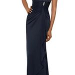 Betsy and Adam B&A by Sequined Ruffled Gown Women's Petite 2P Gray Scallop Sleeve Photo 0