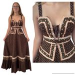 Gunne Sax 70's rare brown pink prairie maxi lace corset sundress cottagecore XS Photo 1