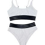 SheIn Contrast Mesh High Waisted Bikini Swimsuit Set Black and White Size Large Photo 0