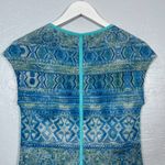 Title Nine Women XS Blue Stripe Print Shirt Cap Sleeve Contrast Trim Athleisure Photo 6