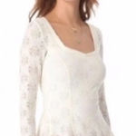 Free People  Size XS Cream Lace Peplum‎ Half Sleeve Square Neck Romantic Blouse Photo 0