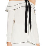Proenza Schouler Shirt Women 6 Ivory Black Off The Shoulder Tie Neck Long Sleeve Photo 0