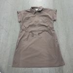 Athleta  Womens Brown Utility Dress Sz M Short Sleeve Zip Front Drawstring Waist Photo 1