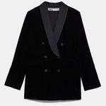 ZARA NWOT black velvet velour blazer with satin collar double breasted buttons Photo 4