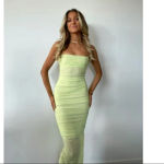 House Of CB  'Fornarina' Lime Organza Mesh Maxi Dress neon‎ bright size XS NWOT Photo 5