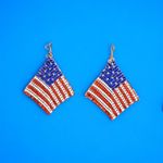 1pair American‎ Flag Drop Earrings Shiny Rhinestones Hook Earrings Silver Photo 3