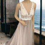 Hebeos wedding dress white lace and tool over champagne sz 2 Photo 0