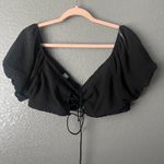 Wild Fable  Size XL Black Flutter Sleeve O-Ring Tie-Front Crop Top Photo 1