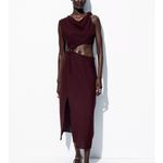 ZARA  NWT burgundy cutout side gold accent midi dress Photo 2