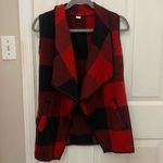 Unbranded Red and Black Buffalo Plaid Open Sleeveless Cardigan Vest with Pockets Photo 0