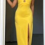 Elliatt Tuning Halter Neck Column Gown in Yellow Size Medium Photo 2