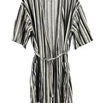 Andy Warhol Striped Cotton Kimono Robe Belted Black White Yellow Pockets Small Gray Photo 0